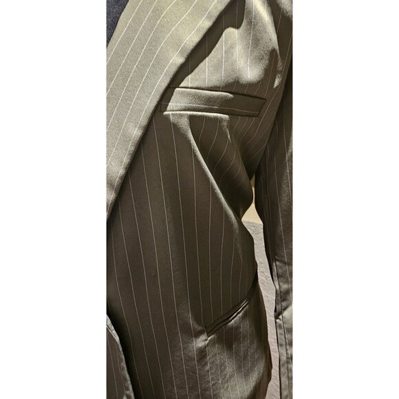 Vintage Pretty little Thing 90's Olive Pinstripe Blazer Jacket W Shoulder Pads - Picture 7 of 8
